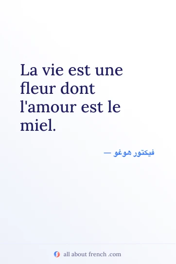 اقتباس فرنسي جميل La vie est une fleur dont lamour est le miel