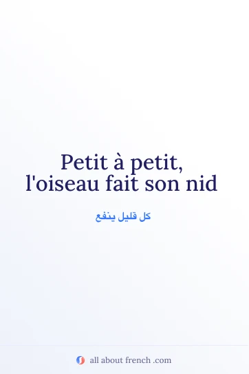 اقتباس فرنسي جميل Petit à petit l'oiseau fait son nid