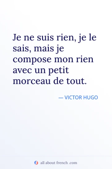 ästhetisches französisches Zitat je ne suis rien je le sais