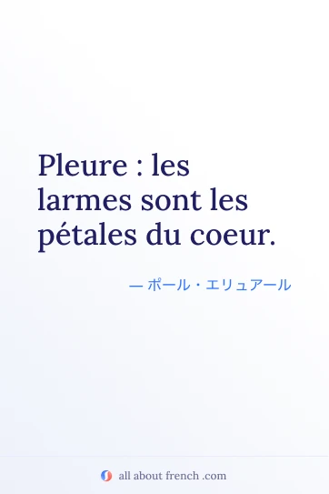 フランス語の名言 pleure larmes petales du coeur のおしゃれなイメージ
