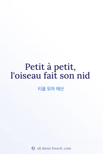 petit a petit loiseau fait son nid가 적힌 감성적인 프랑스어 명언 이미지